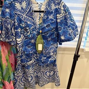 FARM Rio Vibrant Blue and White Patterned dress